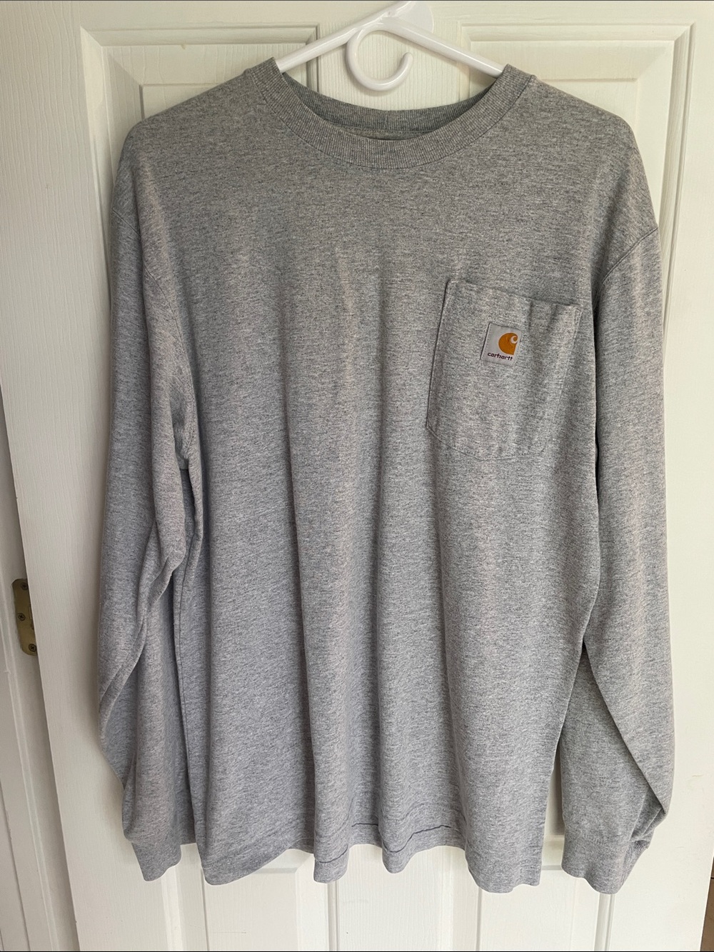 Carhartt Long Sleeve Crewneck Tee - Heather Gray with Chest Pocket